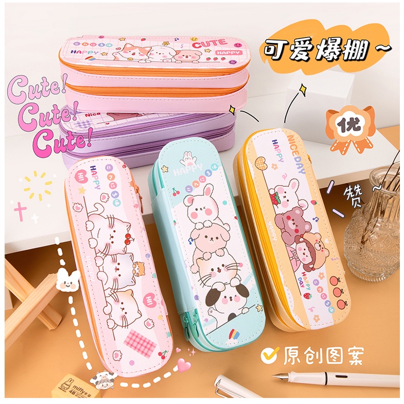 KOTAK PENSIL 2 SUSUN MOTIF LUCU / TEMPAT PULPEN 2 SUSUN RESLETING ORGANISASI