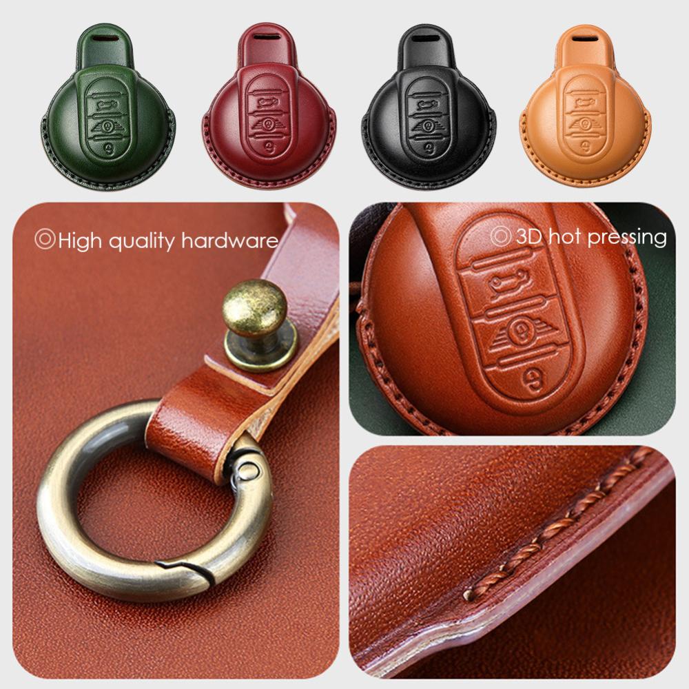 Openmall Cover Case Kunci Mobil Bahan Kulit Sapi Impor Untuk BMW MINI COOPER S ONE JCW F54 F55 F56 F57 F60 CLUBMAN COUNTRYMAN Remote Fob Holder Shell J4P8