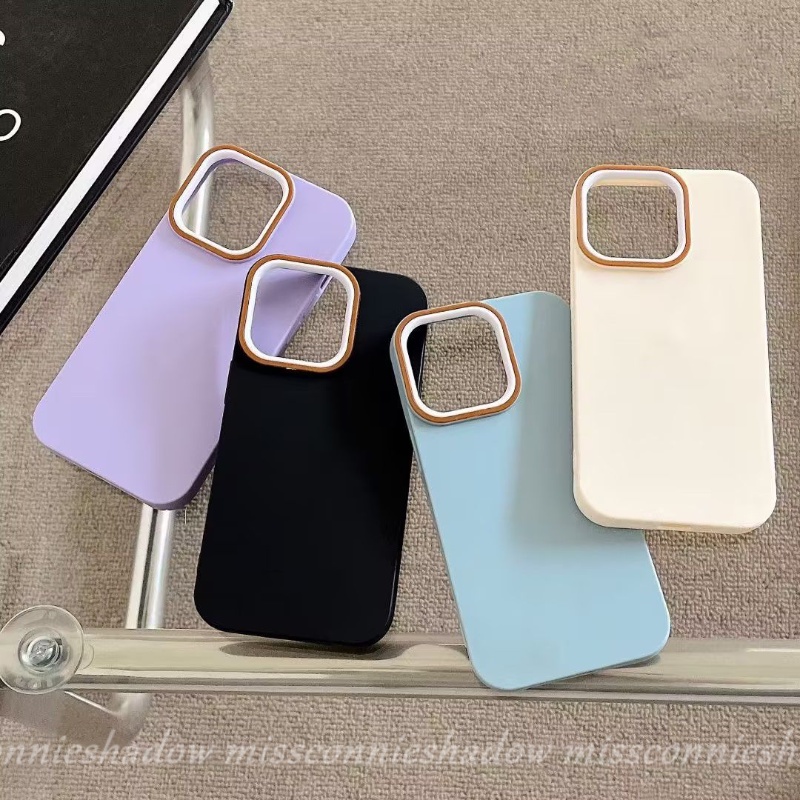 Casing Ponsel Warna Macaron Sederhana Kompatibel Untuk IPhone XR X13 14 11 12 Pro MAX 7Plus 8Plus XS Max7 8 Plus Nuansa Kulit Mewah Bingkai Lensa Metal Warna Solid Anti Jatuh Hard Cover