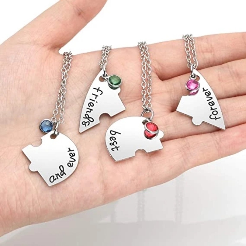 3 /4 Pcs Cinta Berbentuk Hati Puzzle Kalung Perhiasan Wanita Gadis Persahabatan Liontin Leher Rantai Berlian Imitasi Kreatif Kalung Sahabat