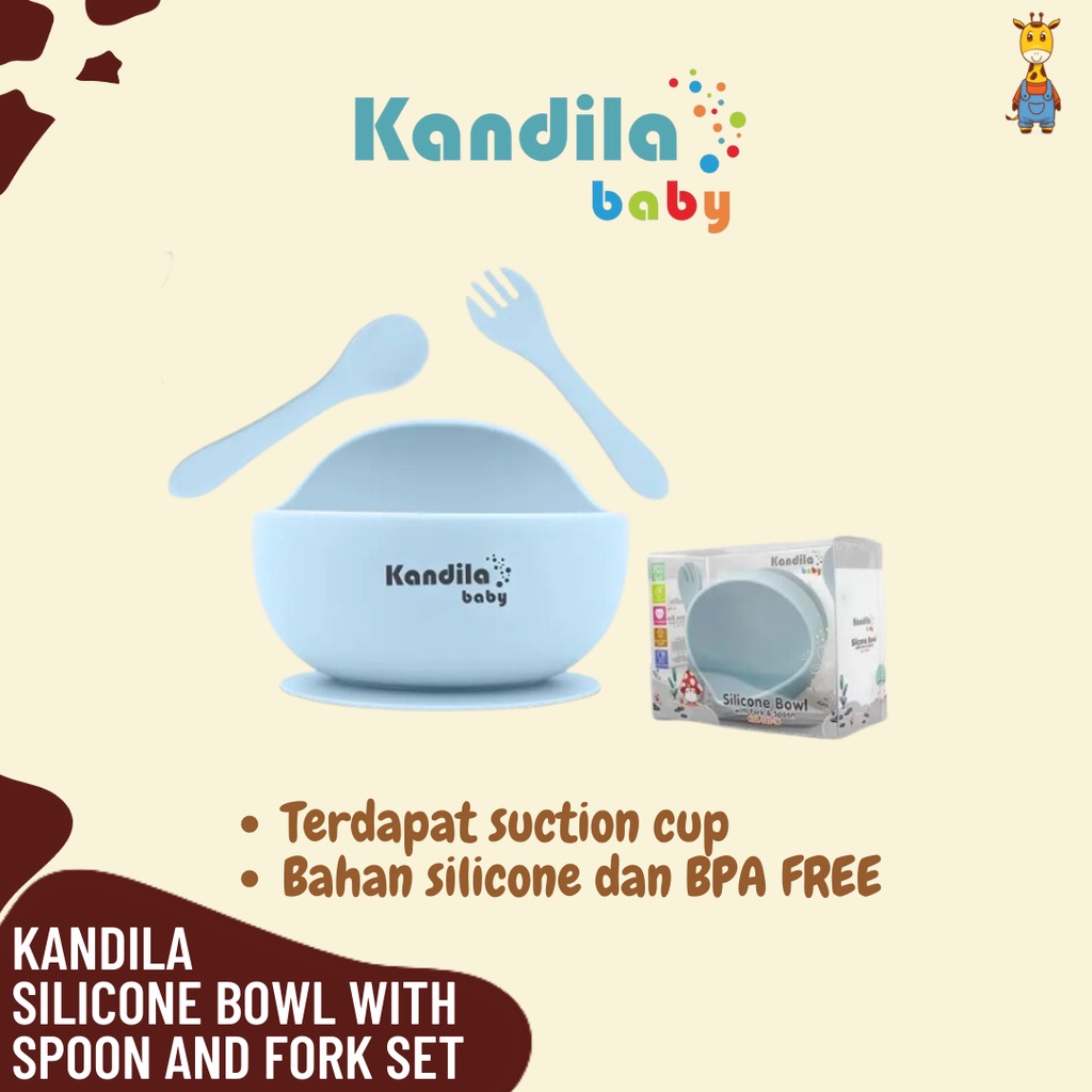 Kandila Baby Silicone Bowl with Fork &amp; Spoon KDL 022-16 - Mangkuk Bayi Silicone