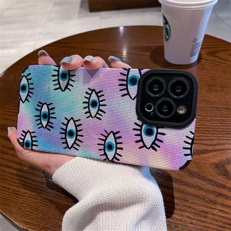 Leather Pretty Colorful Gradient Eyes Soft Case for Samsung A21S A12 A50S A30S A20 A30 A32 A22S A52S A72 A10S A33 A53 A73 A13 A04S A23 A51 A71 A31 White Phone Case Women Girl