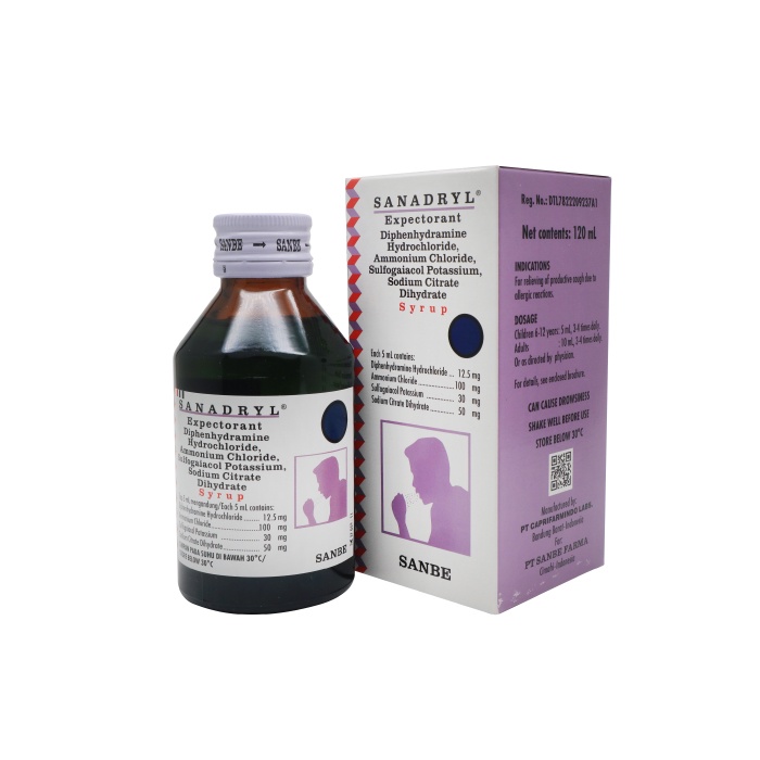 SANADRYL EXPECTORAN SYRUP 120ML/SALBUTAMOL/BATUK BERDAHAK/BATUK ALERGI