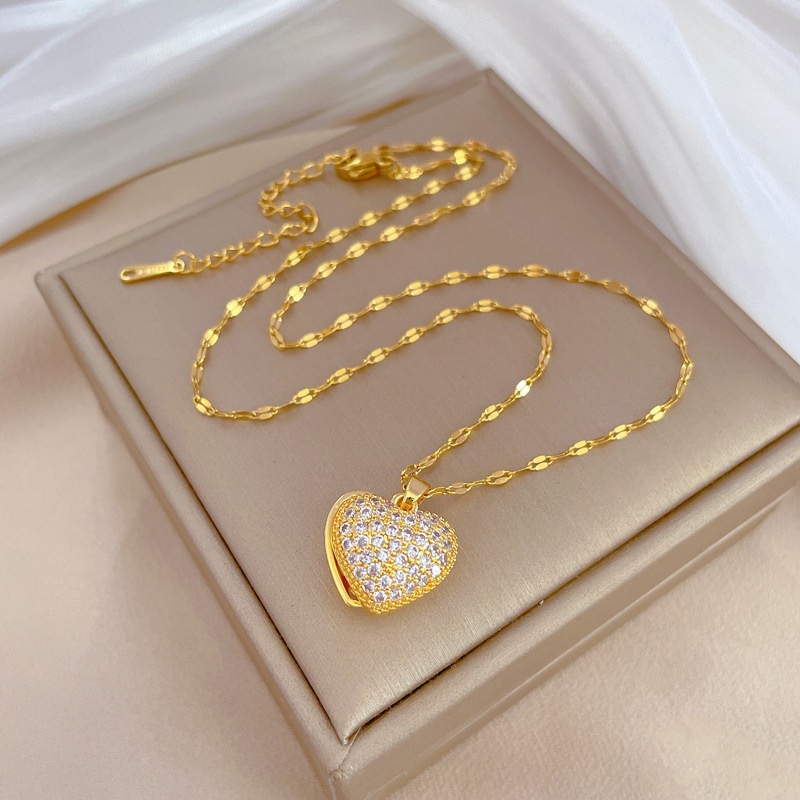 Liontin Cangkang Mutiara Hati Persik Mewah Zirkon Mode Wanita Cantik Kalung Emas 18K Hadiah Pacar XL-23042