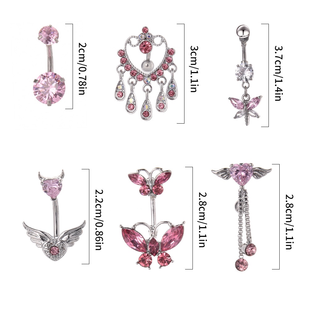 [Hot Sale] Angel Wings Belly Button Rings Fashion Y2K Cinta Cincin Perut Wanita Gadis Stainless Steel Tubuh Perut Bar Tindik Zirkon Perhiasan Kepribadian