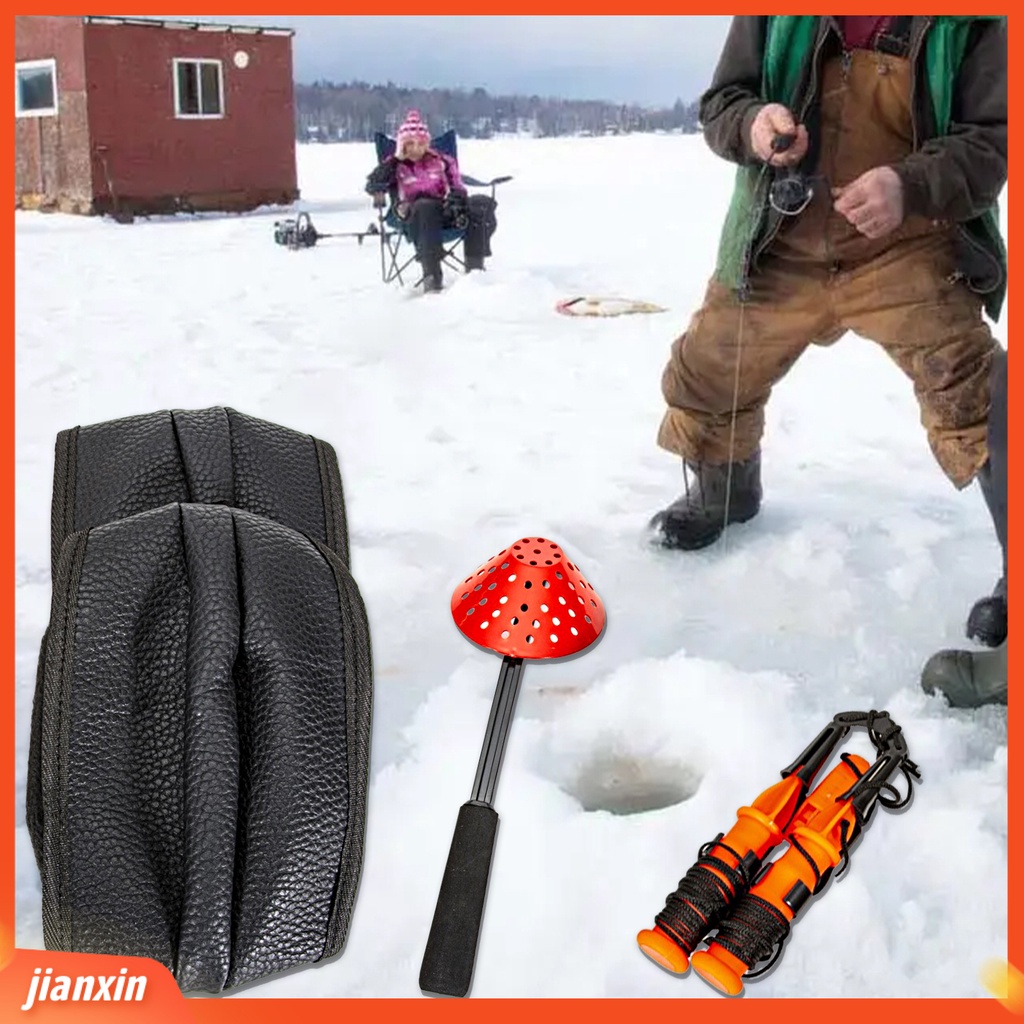 (In Stock) 1set Musim Dingin Memancing Safety Kit Ice Pick Lipat Gagang Sendok Bantalan Lutut Portable Alat Pelindung Ringan Tahan Lama Es Memancing Peralatan Kit Untuk Memancing