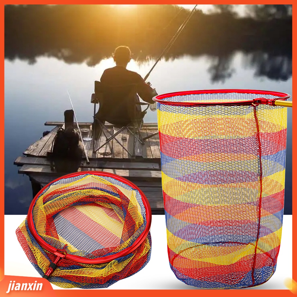 (In Stock) Jaring Pendaratan Pancing Lipat Aman Menangkap Paduan Aluminium Kedalaman 50 cm Jala Warna-Warni Jaring Ikan Peralatan Memancing