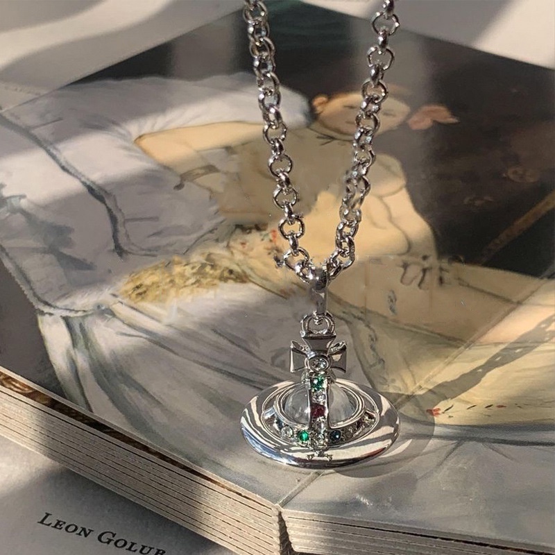 Gaya Baru Manik-Manik Kaca Desain Saturnus Tiga Dimensi Kalung Ibu Ratu Barat Warna Unik Berlian Clavi