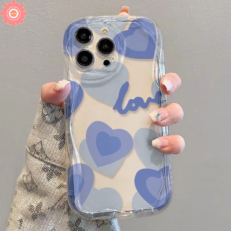 Casing Warna Air Cinta Hati Kompatibel Untuk IPhone 7Plus 14 11 13 12 Pro Max XR 7 6s 6 8 Plus X XS Max SE 2020 8Plus Art Macarons Lukisan Minyak Bahasa Inggris Lembut 3D Bergelombang Melengkung Penutup Tepi