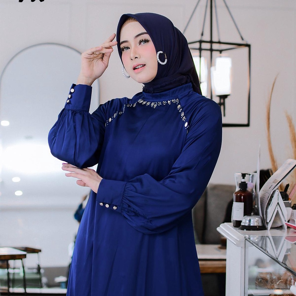 Ofcourse Sana Dress Gamis Muslim Wanita Bahan Armani Silk Polos Kombinasi Payet | Gamis Pesta Remaja