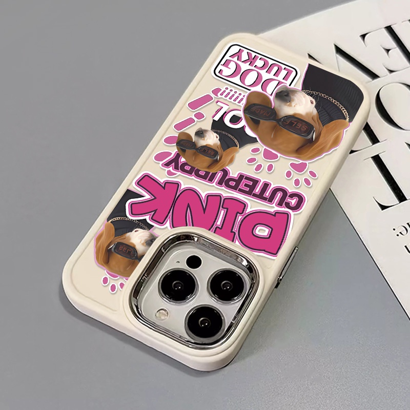 IPHONE Lucu Kucing Anjing Tombol Logam Casing Ponsel Silikon Kompatibel Untuk Iphone14 13 12 Pro Max Lembut Pasangan Casing Shockproof Cover Cell Precticer