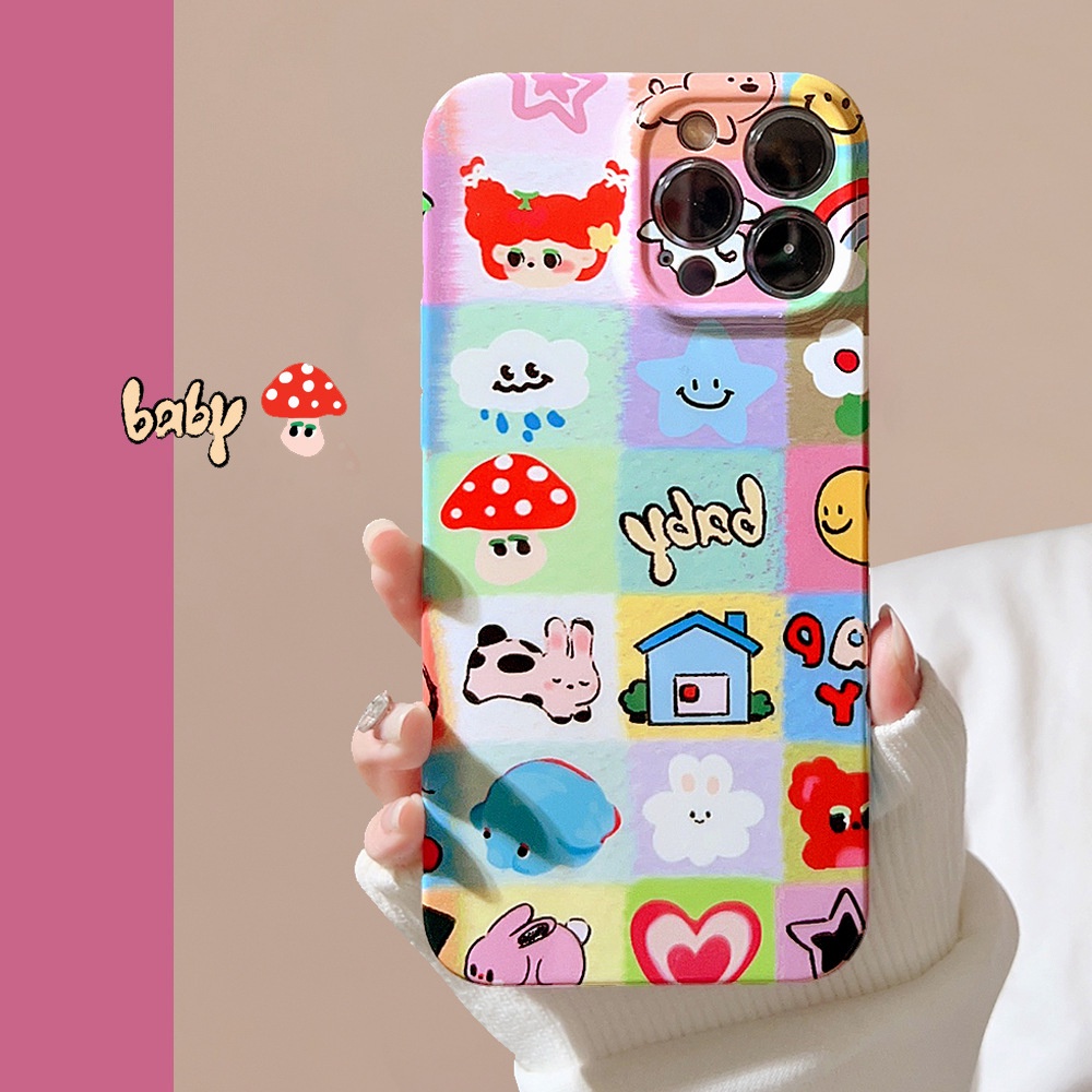 IPHONE Puzzle Kartun Lucu Pelindung Lensa Kamera Ponsel Hard Case Tidak Luntur Film Cover Untuk Iphone7 8 PLUS X XR XS 11 12 13 14 PRO MAX SE