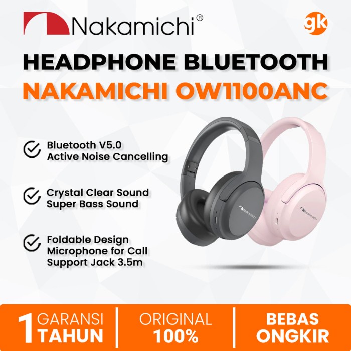 NAKAMICHI Headphone Bluetooth Wireless V5.0 OW1100ANC Headset Active Noise Cancelling Foldable