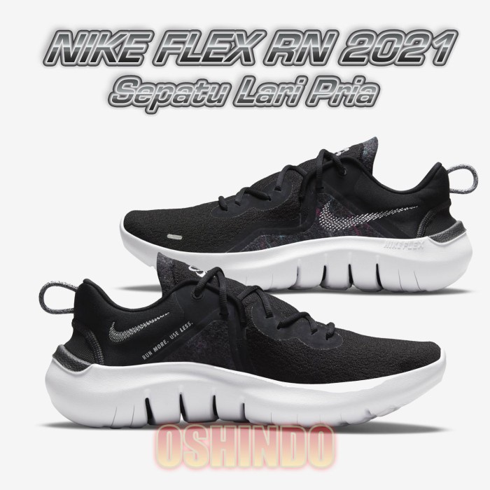 Sepatu Lari Pria Nike Flex RN 2021 Original Asli - Hitam Putih, 44.5