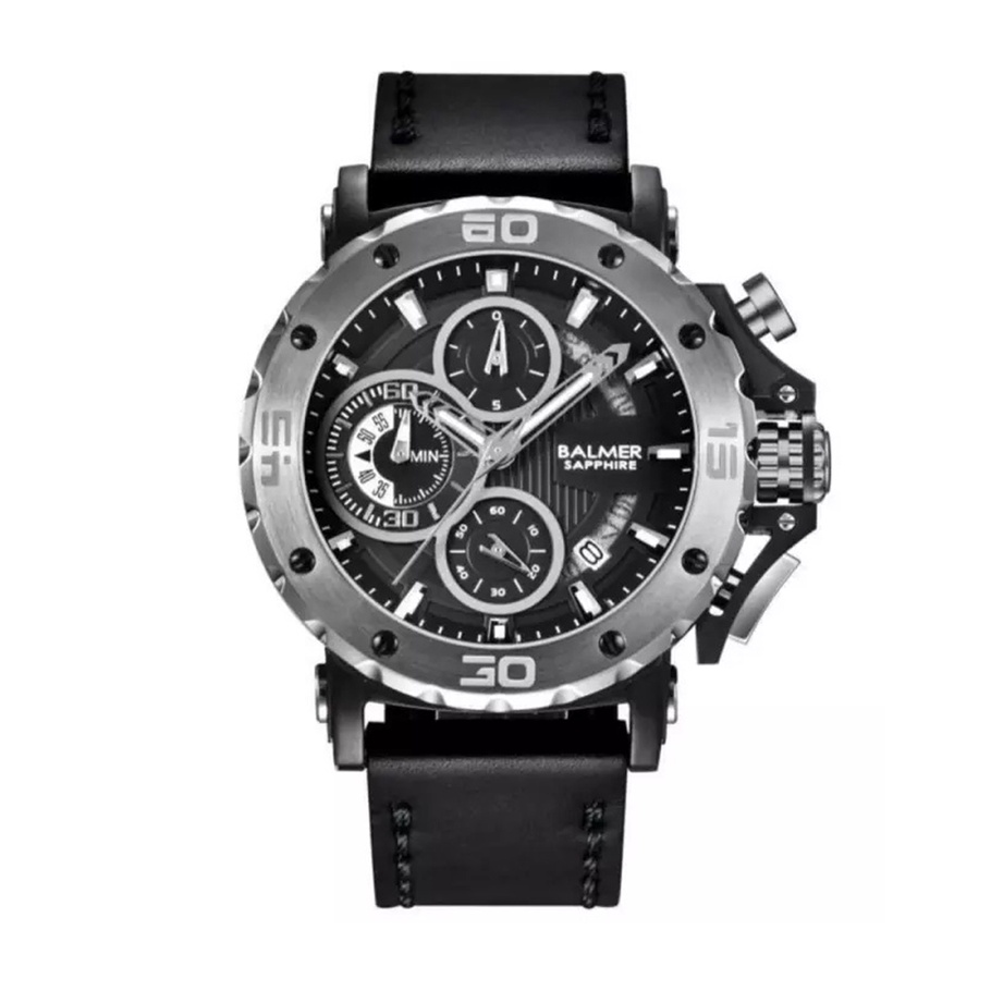 Original 100% Jam Tangan Pria Balmer 7975 B.7975 B-7975MC Hitam Silver Kulit Chonograph Sapphire Gar