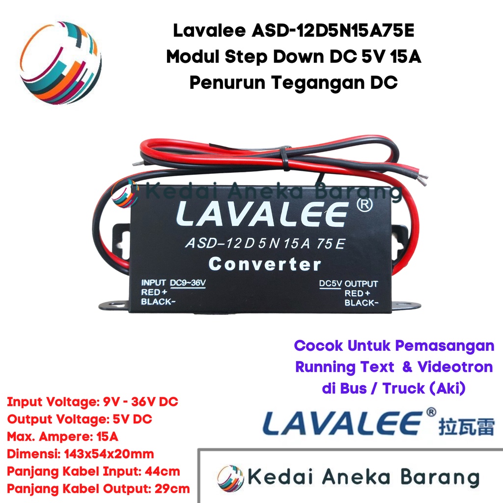 LAVALEE DC Buck Converter 9V-36V 36V 24V 12V Step Down 5V 15A Stepdown Trafo Travo Aki Mobil Bus Mod