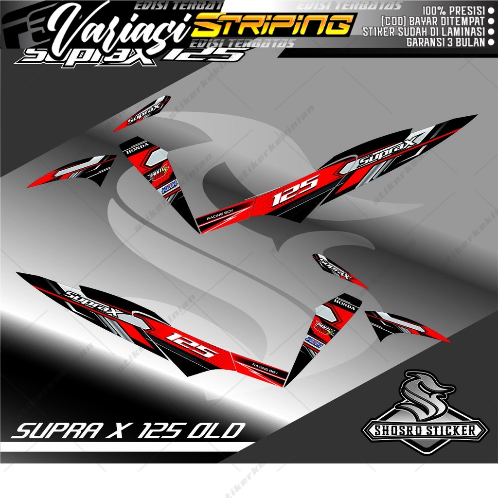 (COD) STIKER STRIPING VARIASI BUAT BODY MOTOR HONDA SUPRA X OLD 125 MOTIF VARIASI HITAM MERAH ART SI