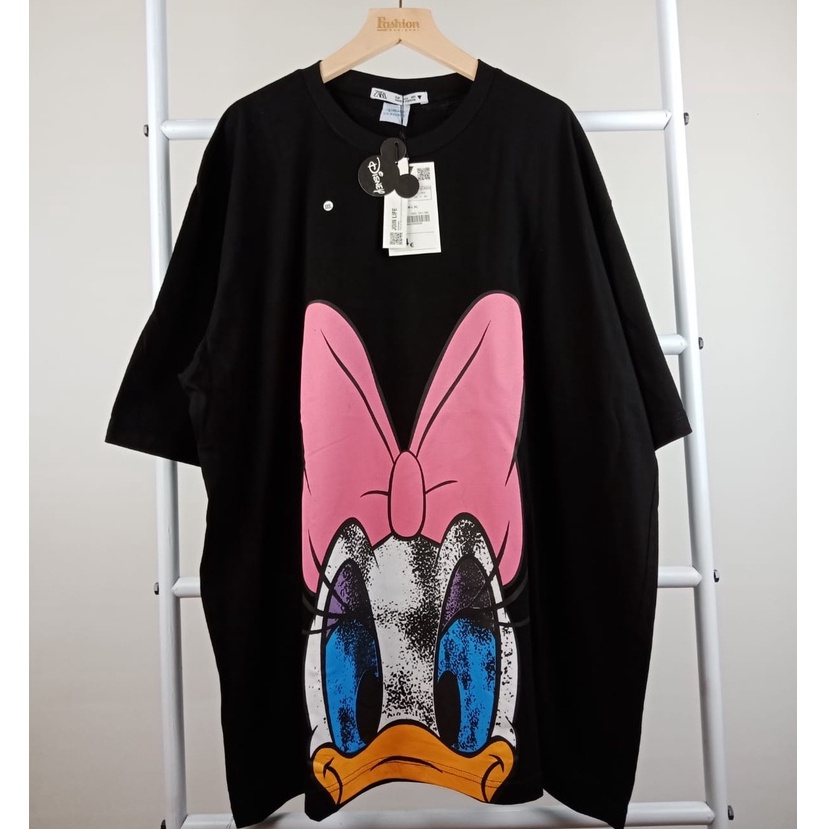 Kaos daisy duck dewasa Wanita hitam Oversize M L XL ld 105 110 115 Atasan zara disney Cotton Combed 