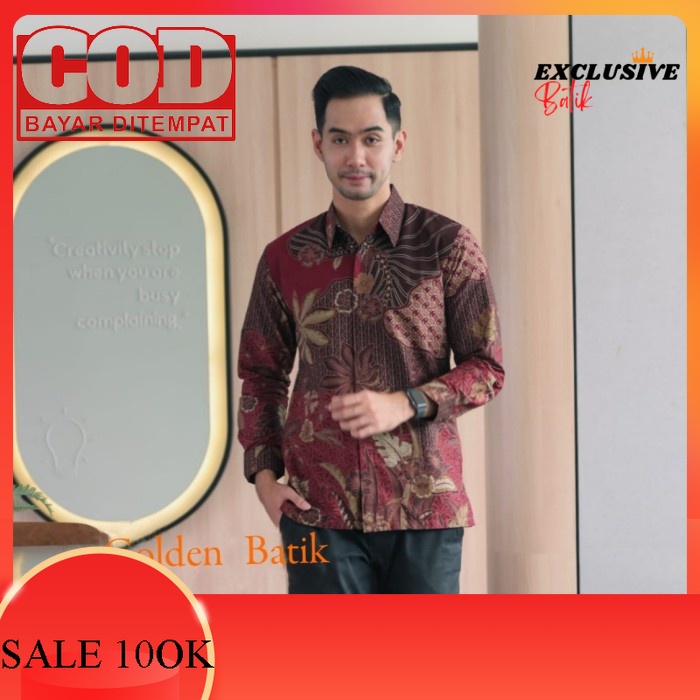 Batik COUPLE 05 I Kemeja Pria Lengan Panjang Dan Atasan Wanita Blouse - Maroon Pria, S