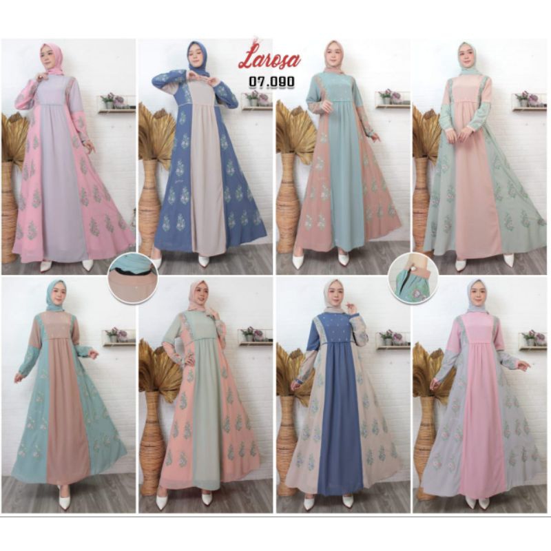 Set Gamis Larosa 07.090 Original | Gamis Abaya Larosa Set Kerudung | Dress Larosa Bordir Original