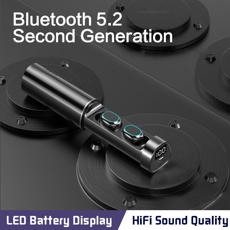 N21 TWS Headset Bluetooth 5.2 Bass Super Dengan Senter Noise Reduction Earphone Wireless IPX7 Waterproof HiFi Stereo Sound Headphone Henset Bloetooth with Microphone Sport Handset Gaming Hedset Handsfree Earbuds Hendset Hanset Hetset Heandset Android