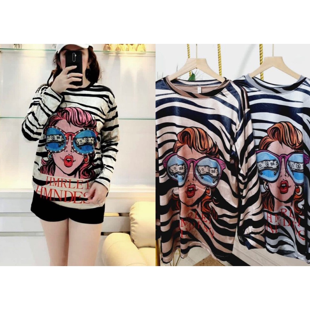 BAJU ATASAN WANITA/BLOUSE VELVET BLUDRU BANGKOK MOTIF GAMBAR JUMBO IMPORT / ATASAN JUMBO
