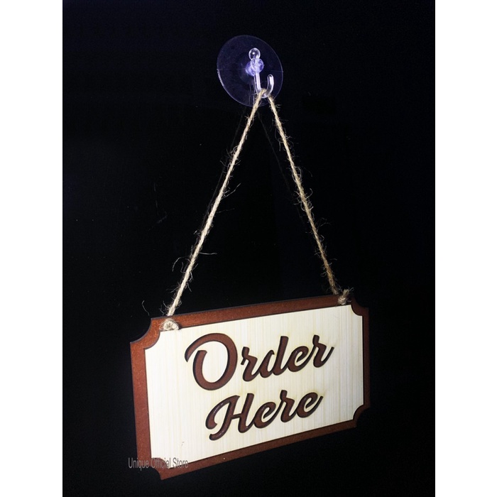 Wooden Sign Order Here Gantung - Kayu Order Disini Untuk Cafe Restoran
