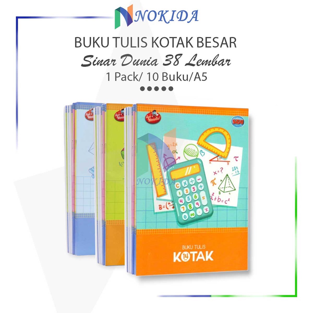 

Nokida Buku Tulis Kotak Besar Sinar Dunia 38 lembar [1 Pack/10 Buku] / Buku Belajar Menulis Anak A5 / Catatan Sekolah Kotak-kotak Strimin Sidu 1 Pak