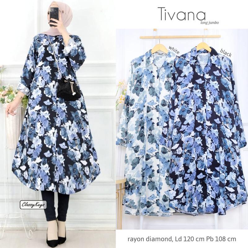atasan wanita kekinian ld 120 tivana long tunik motif bunga