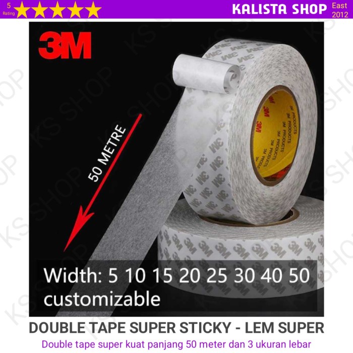 

Double Tape Super Kuat Tipis 0,15 mm Panjang 50 Meter Warna Putih - 5 mm
