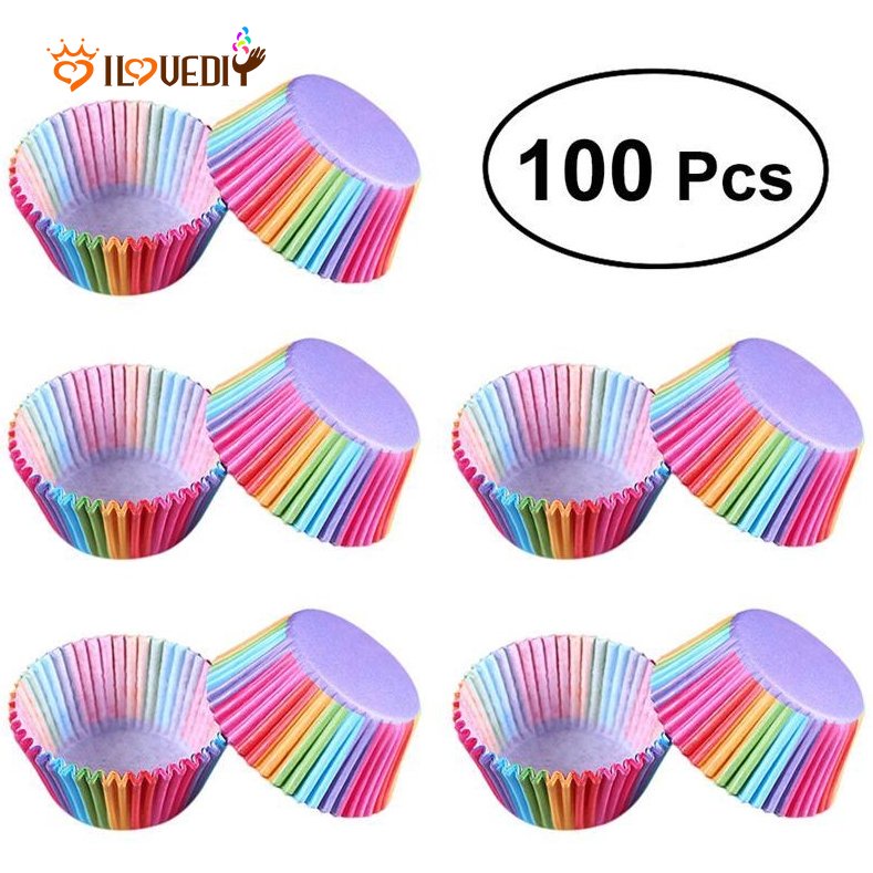 Hot Sale/100Pcs Rainbow Cupcake Liner Cupcake Kertas Baking Cups Muffin Cases Kotak Kue