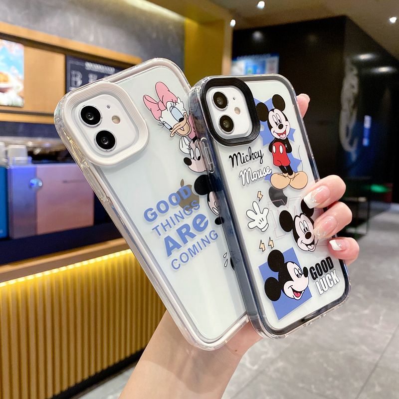 Fashion Happy Mickey Minnie 3in1 Wave Soft Case HP iP iPhone 14 13 12 11 Pro X XS XR Max 7 8 + Plus Good Luck FTD Casing Apple