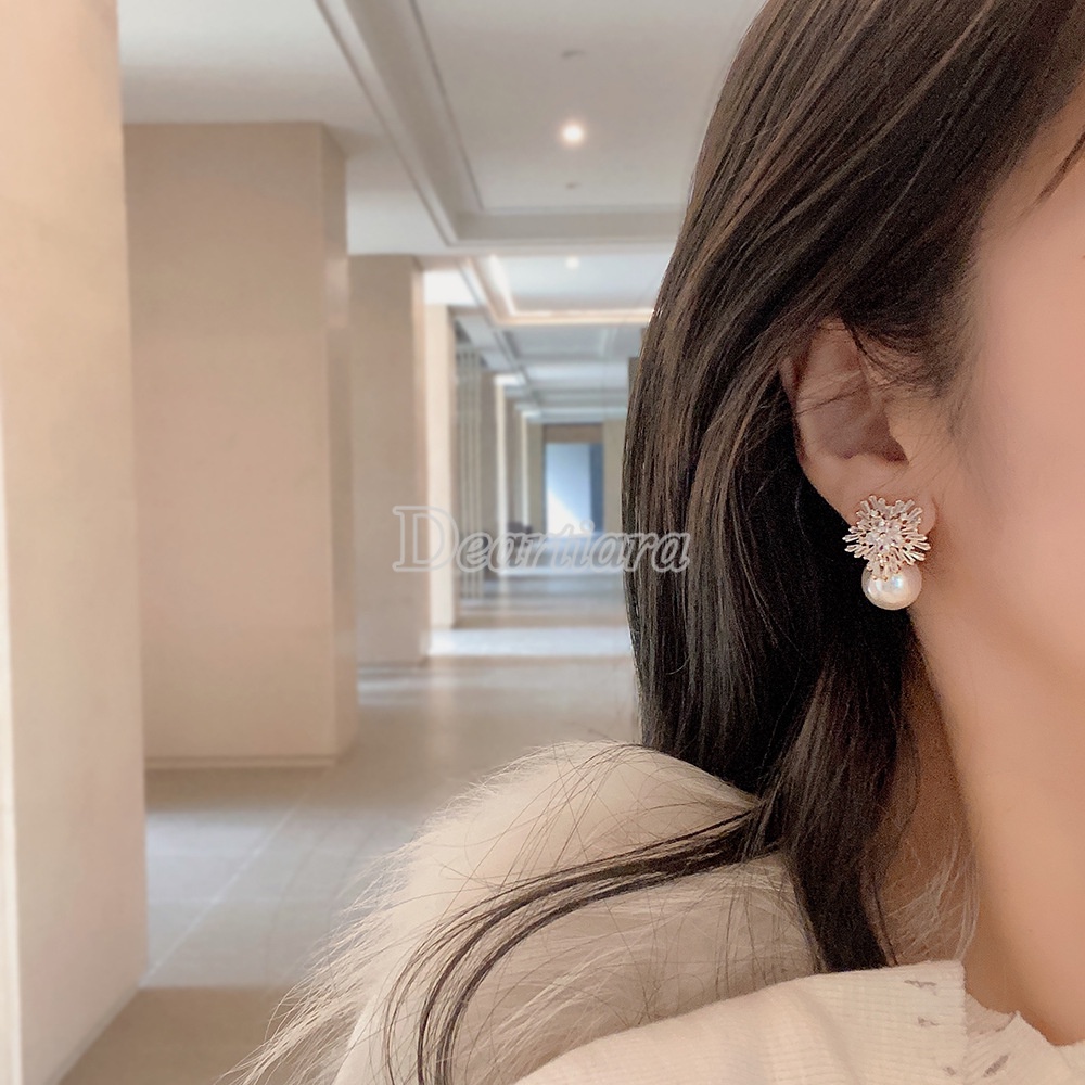 Eropa Dan Amerika Mode Salju Bunga Zirkon Mikro Hias Anting Mutiara Anting Pengantin Makan Gaun Aksesoris