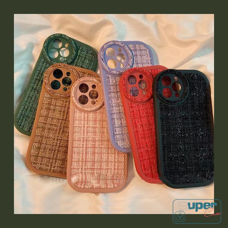 Casing Ponsel Tekstur Anyaman Warna Macaron Solid Sederhana Kompatibel Untuk iPhone Xr7 8 14 Plus 13 11 12 14 Pro Max X XS Max SE 2020 Shockproof Round Lens Protection Soft TPU Cover