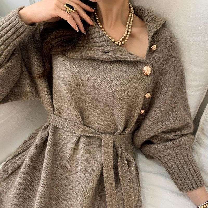 IMPORT HAE RA WOMAN KNIT WINTER LONG DRESS HIGH NECK BAJU TERUSAN PANJANG RAJUT WANITA MUSIM DINGIN