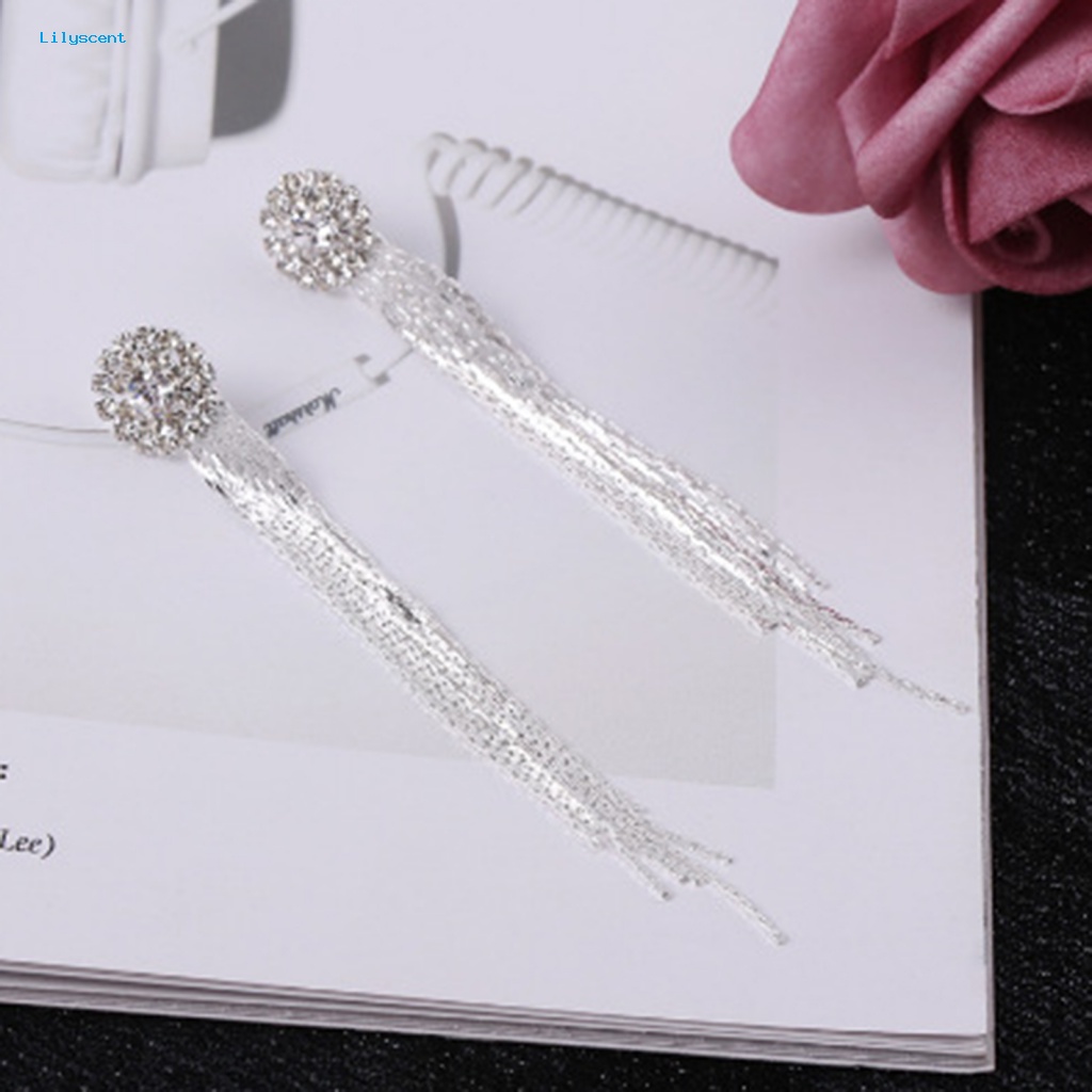 Lilyscent Alloy Menjuntai Anting-Anting Hadiah Menawan Penuh Berlian Imitasi Anting Rumbai Halus