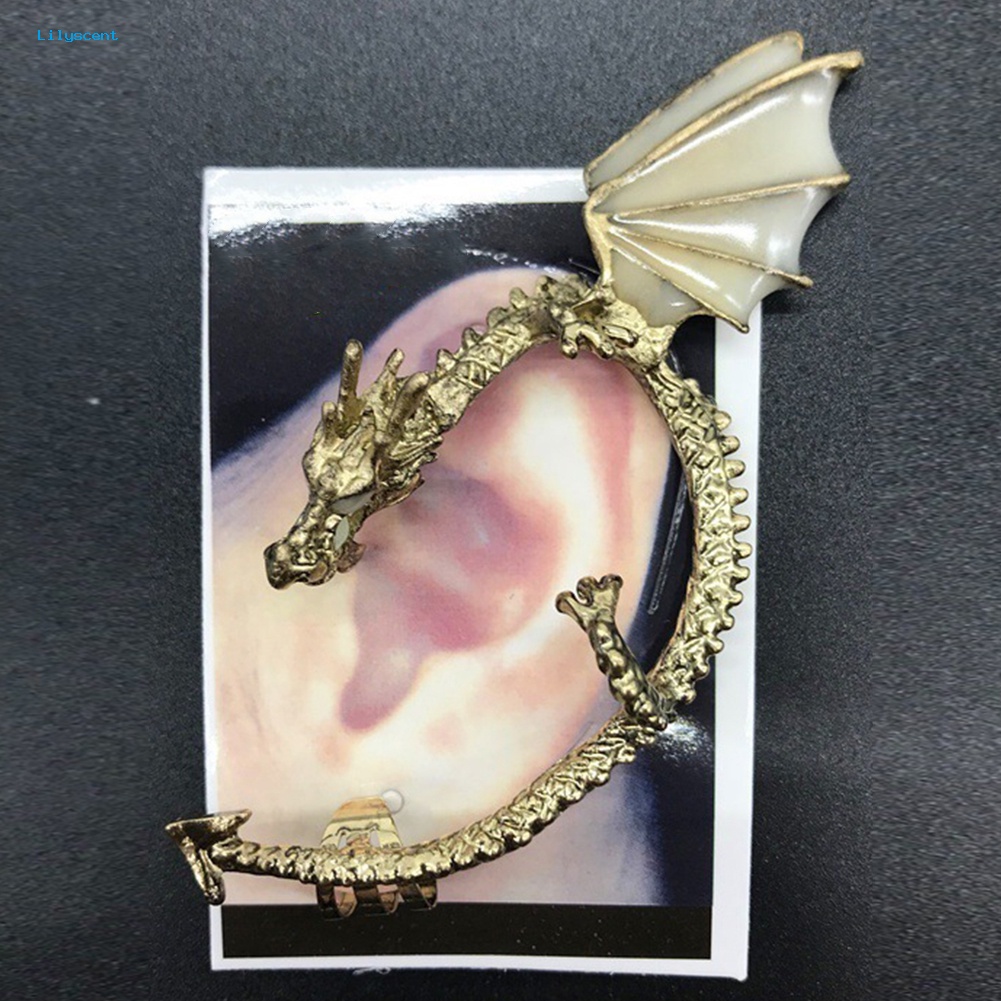 Lilyscent 1Pc Wanita Punk Bercahaya Bentuk Naga Manset Telinga Klip Anting Tanpa Tindik Perhiasan