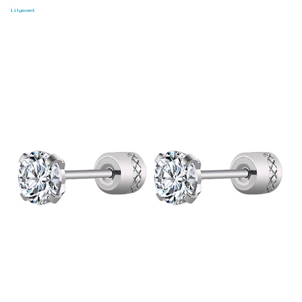 Lilyscent Anting Kubik Bulat Untuk Pria Round Cubic Zirconia Titanium Steel Studs Desain Klasik