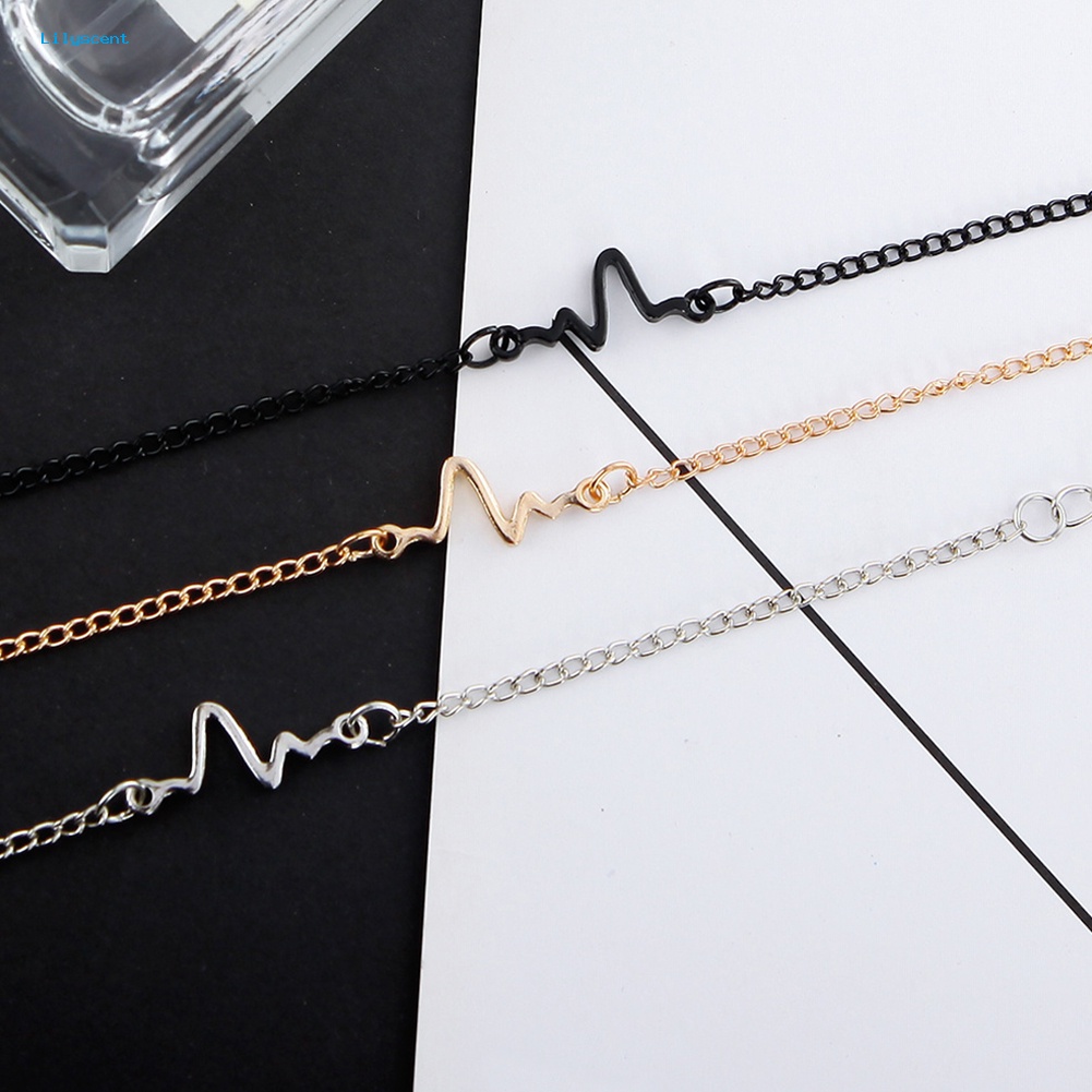 Lilyscent Sederhana Unisex Electrocardiogram Pesona Adjustable Gelang Pasangan Pergelangan Tangan Perhiasan