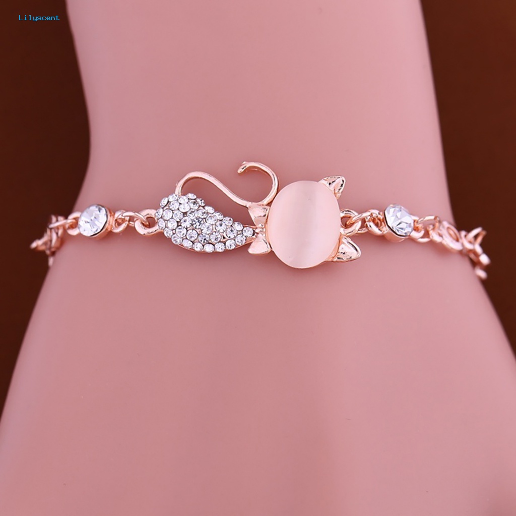 Gelang Rantai Lilyscent Alloy Untuk Pesta Berlian Imitasi Kucing Liontin Bangle Fashion