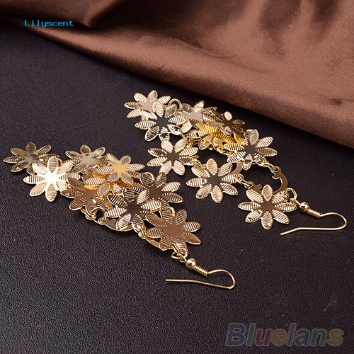 Lilyscent Wanita Vintage Alloy Multi-Layer Snowflakes Menjuntai Kait Chic Anting Perhiasan