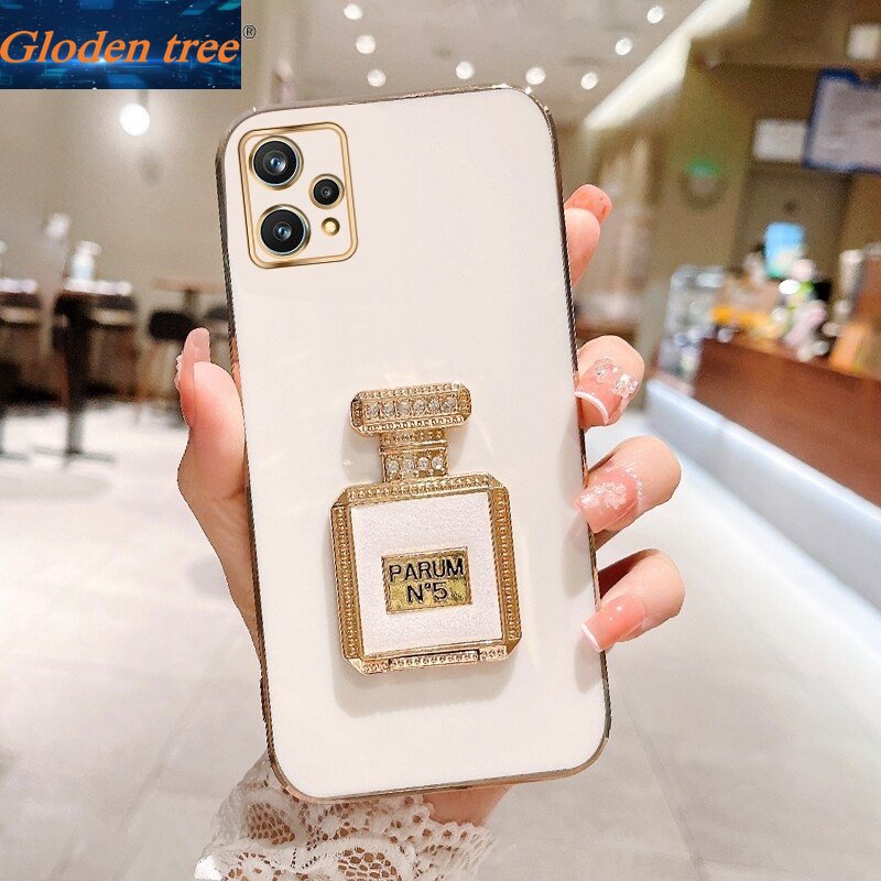 Gloden tree Casing Case Untuk Realme Narzo 50i Prime Narzo 50A Prime 50 Pro 5G 4G 30A 20 Pro Case Dengan Botol Parfum Kickstand Lipat Cakupan Penuh Casing Kamera