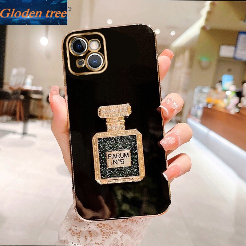 Gloden tree Casing Case Untuk iphone 11 Pro Max12Mini 12 Pro Max13Mini 13pro Case Dengan Botol Parfum Lipat Kickstand Cakupan Penuh Camera Case