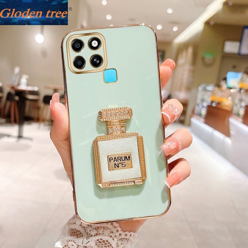 Gloden tree Casing Case Untuk Infinix Smart6 Plus HD Smart6 Smart 5pro Smart4 Smart 4C Case Dengan Botol Parfum Kickstand Lipat Cakupan Penuh Kamera Case