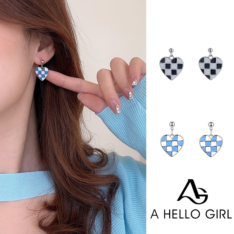 Anting Tusuk Gantung Bahan Sterling Silver 925 Desain Papan Catur Gaya Simple Untuk Wanita