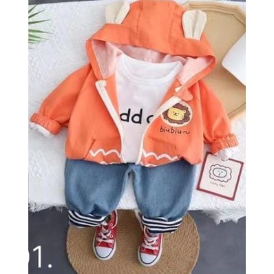 C136 - Setelan 3in1 Jeans Import Anak Laki Laki / Set Hoodie Gambar Singa Anak Laki / Setelan Baju A