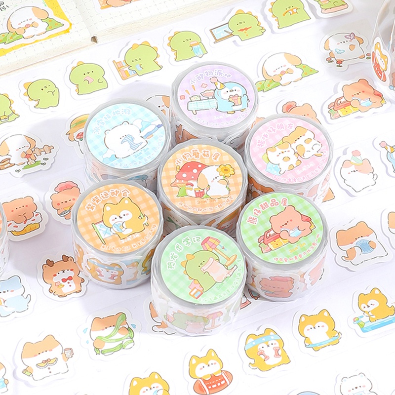 3meter Lucu Kartun Pets Series Tape Stiker Siswa Scrapbook Deco DIY Decals Tape