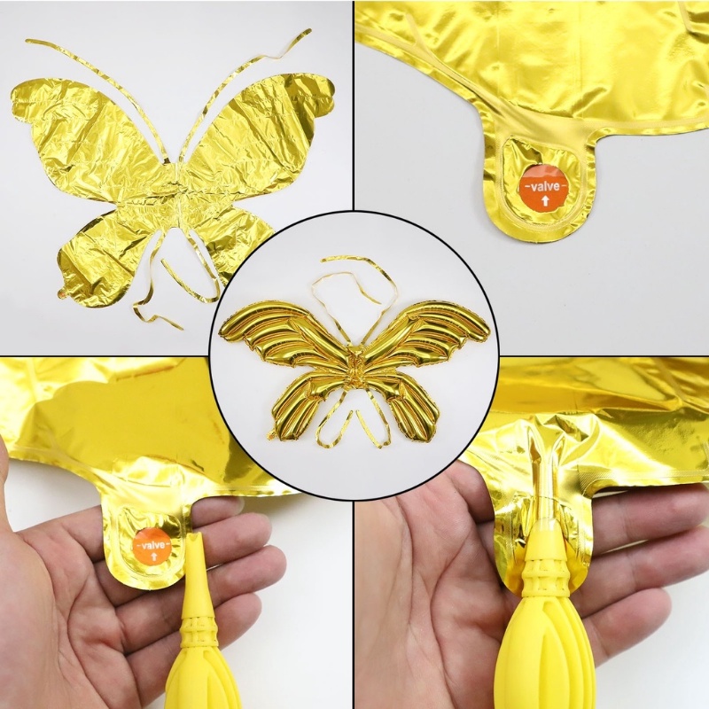 Balon Sayap Kupu-Kupu Warna-Warni/Sayap Malaikat Balon Tiup Aluminium Foil/Dekorasi Pesta Baby Shower Pernikahan