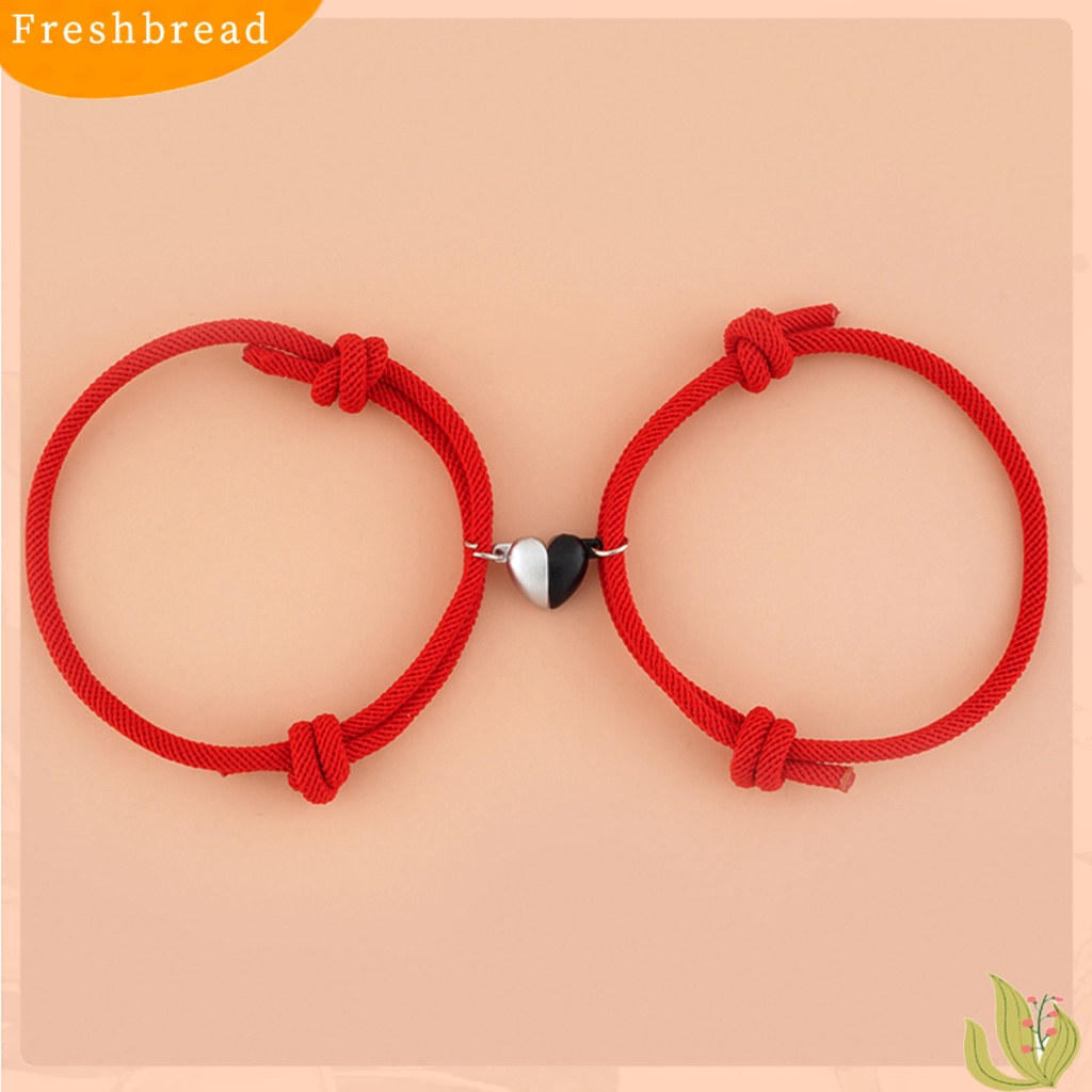 &lt; Freshbread &gt; 2Pcs/Set Tali Bangle Anti Luntur Pengerjaan Halus Gelang Liontin Hati ic Tampak Bagus Untuk Pasangan