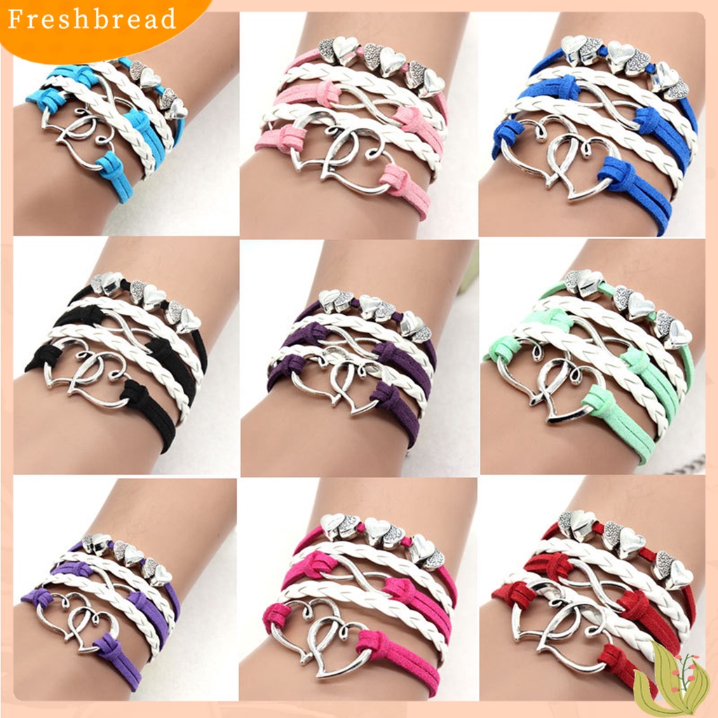 &lt; Freshbread &gt; Gelang Beberapa Lapisan Anti-Alergi Aksesoris Fashion Buatan Tangan Cinta Besar Hati Liontin Braided Bracelet Untuk Pakaian Sehari-Hari